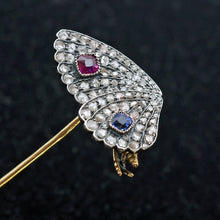 Antique Victorian butterfly brooch pin gold diamonds sapphire ruby French (7674)