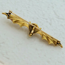American Antique Art Nouveau brooch pendant devil head bat wings gold pearl(7685)