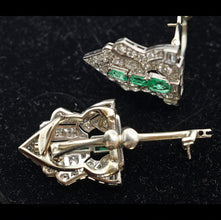 MARCUS & CO Art Deco Platinum Gold Brooch Clips Pendant Diamonds Emeralds (7708)