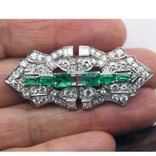 MARCUS & CO Art Deco Platinum Gold Brooch Clips Pendant Diamonds Emeralds (7708)