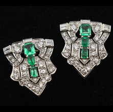 MARCUS & CO Art Deco Platinum Gold Brooch Clips Pendant Diamonds Emeralds (7708)