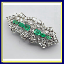 MARCUS & CO Art Deco Platinum Gold Brooch Clips Pendant Diamonds Emeralds (7708)