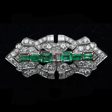 MARCUS & CO Art Deco Platinum Gold Brooch Clips Pendant Diamonds Emeralds