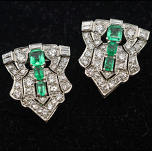 MARCUS & CO Art Deco Platinum Gold Brooch Clips Pendant Diamonds Emeralds