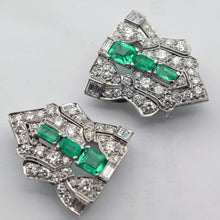 MARCUS & CO Art Deco Platinum Gold Brooch Clips Pendant Diamonds Emeralds (7708)