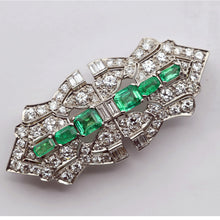 MARCUS & CO Art Deco Platinum Gold Brooch Clips Pendant Diamonds Emeralds (7708)