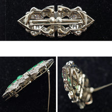 MARCUS & CO Art Deco Platinum Gold Brooch Clips Pendant Diamonds Emeralds (7708)