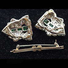 MARCUS & CO Art Deco Platinum Gold Brooch Clips Pendant Diamonds Emeralds (7708)