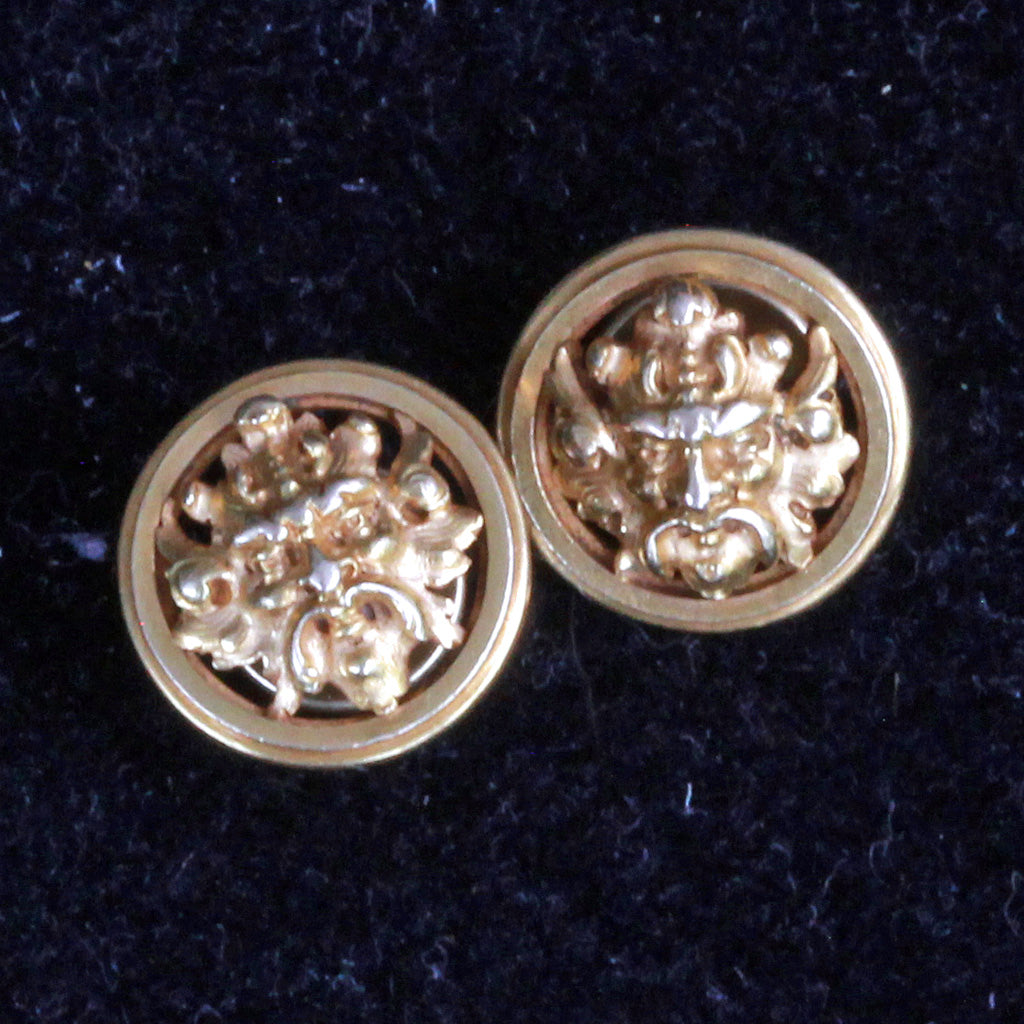 Antique Wiese 18k gold buttons faun heads signed Louis Wiese men / women (7308)