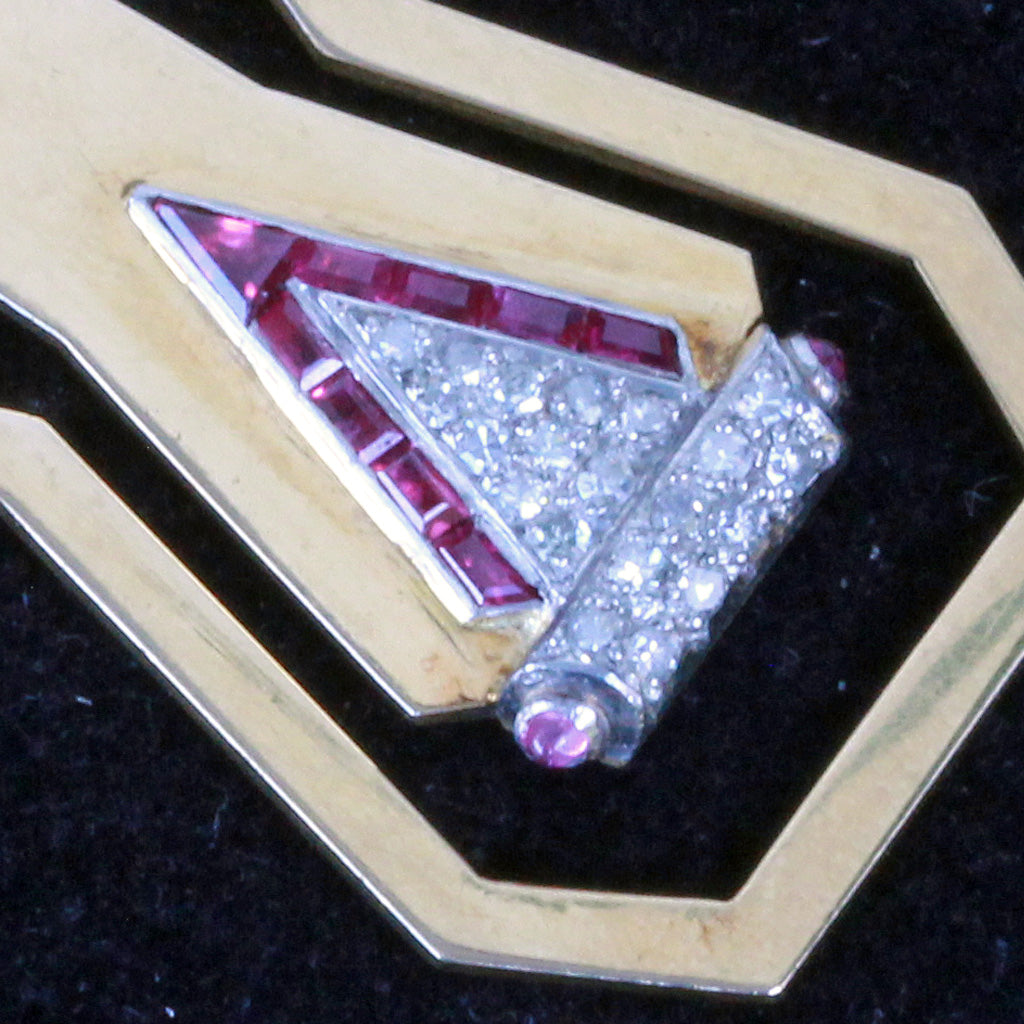 Asprey & Co Man's Art Deco money clip 18k gold diamonds rubies London 1937(7356)