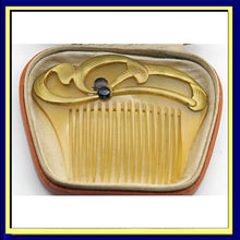 Beaudouin Antique Art Nouveau Hair Comb in original box gilded enamelled (7614)