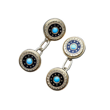 Antique Cufflinks 18k Gold Enamel Turquoise Unisex Gentleman or Lady (6583)
