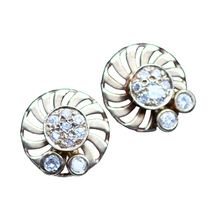 Vintage Retro Pop Earrings Gold Diamond Flower Kinetic w Appraisal (5913)