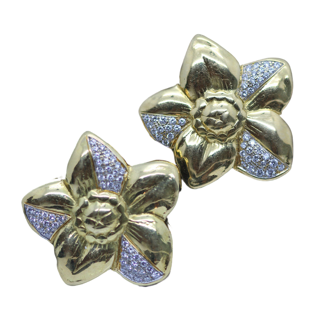 Vintage Modernist Earrings Gold 1.75ct VS Diamonds Ear Clips w Appraisal (6013)