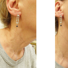 Vintage Art Deco Platinum Diamond Earrings Ear Pendants w black Pearls (6036)