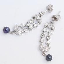 Vintage Art Deco Platinum Diamond Earrings Ear Pendants w black Pearls (6036)