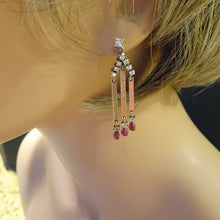 Modernist Geometric Dangle Earrings Gold Silver Rubies Diamonds Moving (6037)