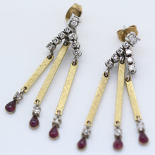 Modernist Geometric Dangle Earrings Gold Silver Rubies Diamonds Moving (6037)