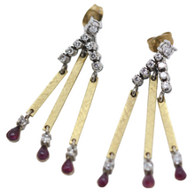 Modernist Geometric Dangle Earrings Gold Silver Rubies Diamonds Moving (6037)