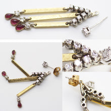 Modernist Geometric Dangle Earrings Gold Silver Rubies Diamonds Moving (6037)