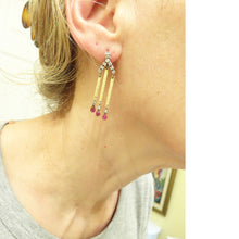 Modernist Geometric Dangle Earrings Gold Silver Rubies Diamonds Moving (6037)