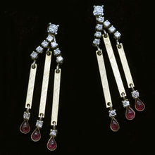 Modernist Geometric Dangle Earrings Gold Silver Rubies Diamonds Moving (6037)