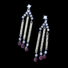 Modernist Geometric Dangle Earrings Gold Silver Rubies Diamonds Moving (6037)