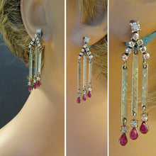 Modernist Geometric Dangle Earrings Gold Silver Rubies Diamonds Moving (6037)