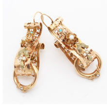 Antique Victorian Earrings 14k Gold Scrolls w Pearls & Turquoise English (6087)