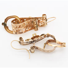 Antique Victorian Earrings 14k Gold Scrolls w Pearls & Turquoise English (6087)