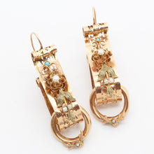 Antique Victorian Earrings 14k Gold Scrolls w Pearls & Turquoise English (6087)