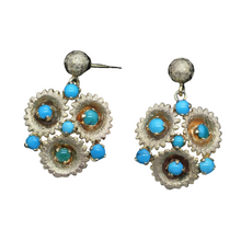 Vintage Earrings Retro 14k Gold Turquoise circa 1940 - 1960 (6139)
