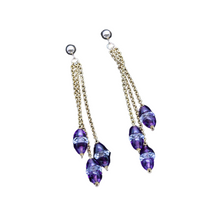 Art Deco Earrings Gold Carved Amethyst Rock Crystal Move Swing Dangle (6162)