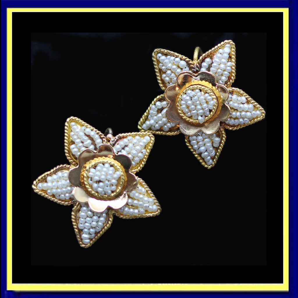 Antique Vintage Earrings Pearls Gold Bukhara Uzbekistan Ethnic beauty (6174)