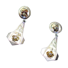 Antique Vintage Art Deco Earrings Ear Pendants French 18k Gold Roses (6226)