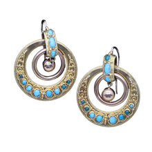 Antique Earrings Gold Turquoise Hoops Victorian Italian Classic Revival (6240)