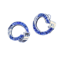 Vintage Earrings Sapphires Diamonds Platinum C1930-40's Retro (6270)