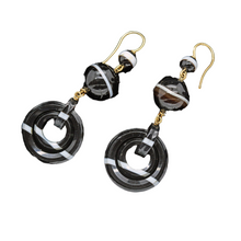 Antique Victorian Earrings Mourning Jewelry 18k Gold Carved Agate French (6326)