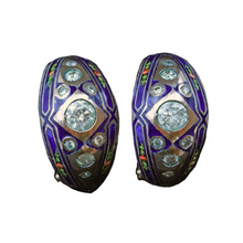 Antique Earrings Diamonds Enamel 14k Gold Victorian Hoop Earrings (6362)