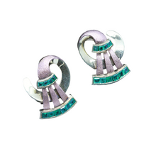 Vintage Retro Earrings Egyptian Revival 14k Gold Emeralds Austrian (6430)