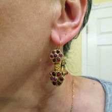 Antique Indian Earrings Hoops 22k Gold ruby spinel paste Flowers Gintili (6450)