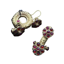 Antique Indian Earrings Hoops 22k Gold ruby spinel paste Flowers Gintili (6450)