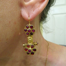 Antique Indian Earrings Hoops 22k Gold ruby spinel paste Flowers Gintili (6450)