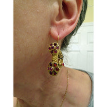 Antique Indian Earrings Hoops 22k Gold ruby spinel paste Flowers Gintili (6450)