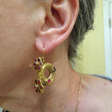 Antique Indian Earrings Hoops 22k Gold ruby spinel paste Flowers Gintili (6450)