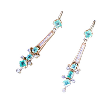 Antique Early Victorian Earrings Ear Pendants 14k Gold Diamonds Emeralds (6500)