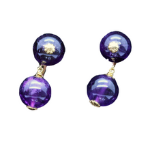 Vintage Mid-Century Modern Earrings 14k Gold Amethyst Deep Purple Drops (6521)