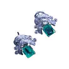 Earrings Emeralds Diamonds 14k White and Yellow Gold w Appraisal (6539)