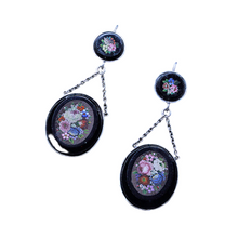 Antique Victorian Micromosaic Earrings Ear Pendants Silver Micro Mosaics (6556)