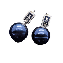 Victorian Mourning Earrings 14k Gold Onyx Enamel Ball Ear Pendants c1870 (6614)